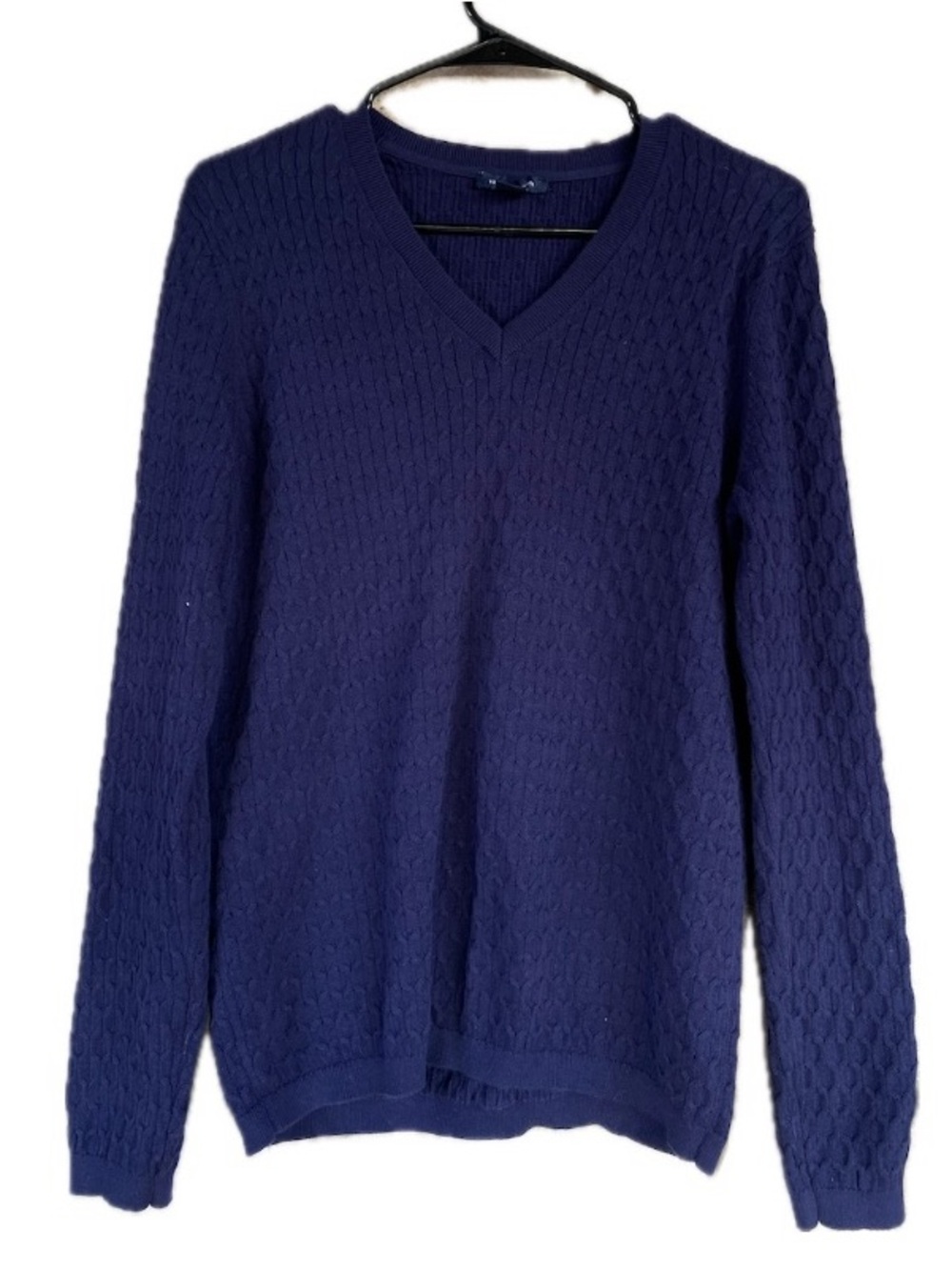 Tommy Hilfiger Navy V-Neck Cable Cotton Blend Knit Sweater L Preppy Academia